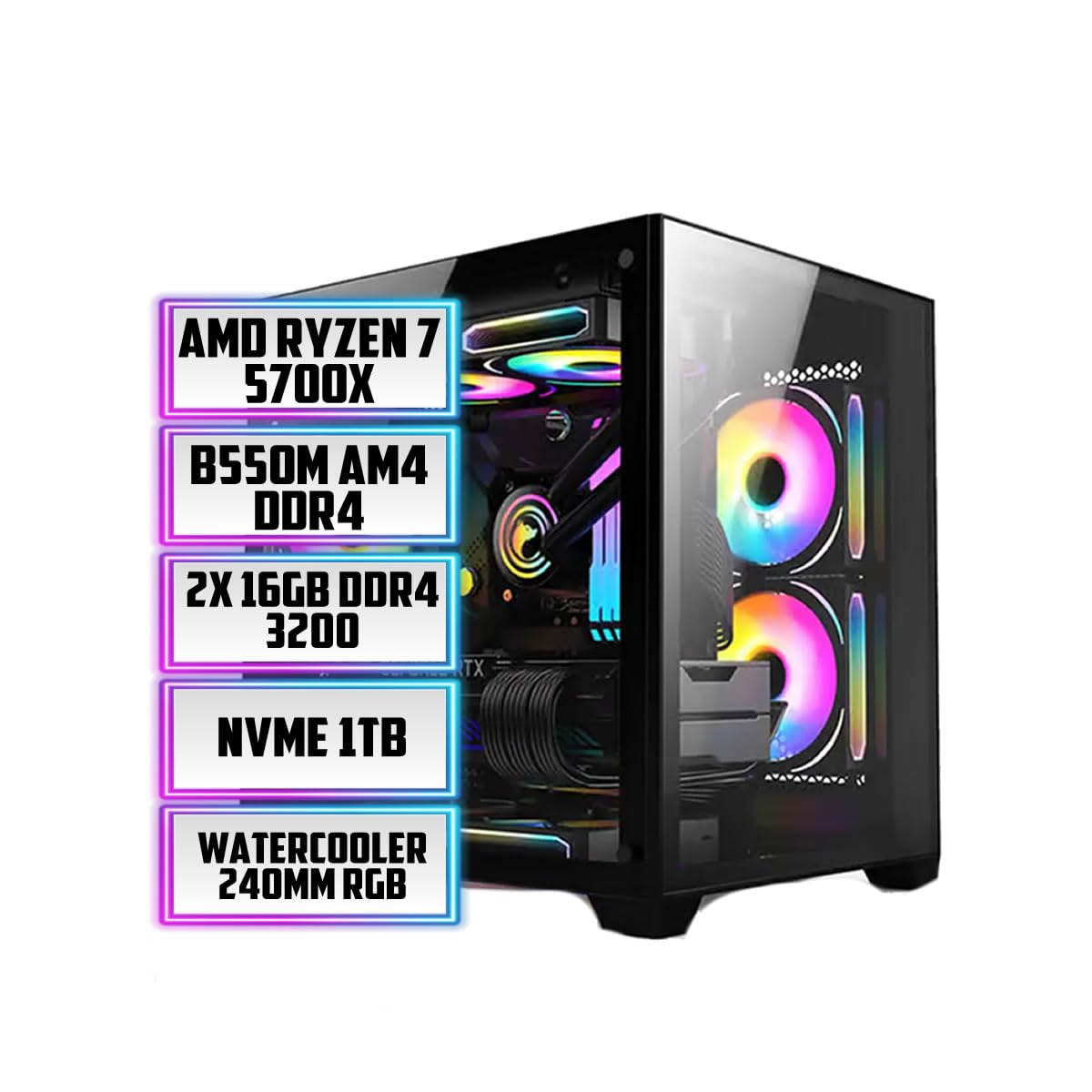 PC GAMER RYZEN 7 5700X, B550M, WI-FI, 32GB RAM, NVME 1TB